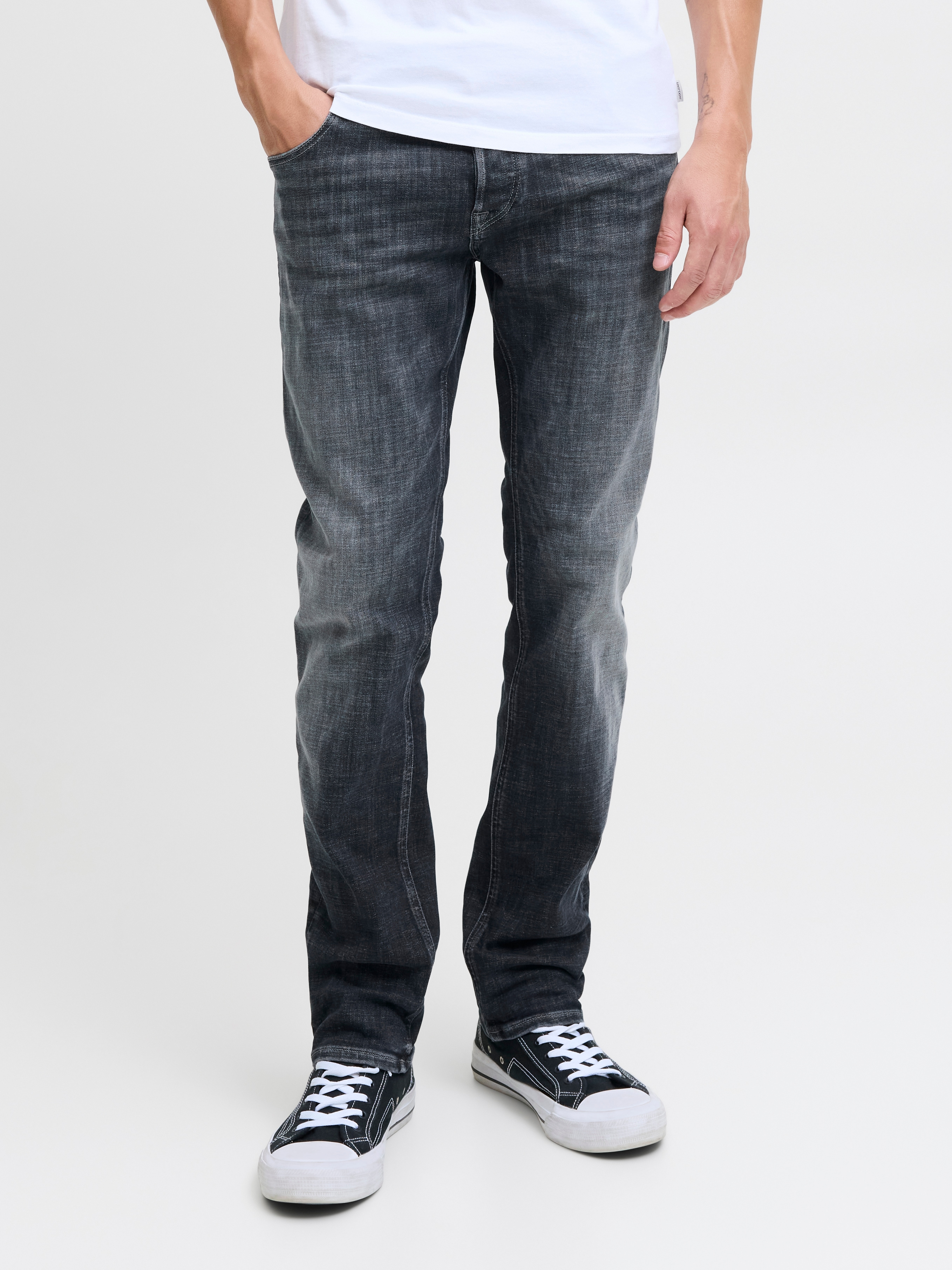 Slim-fit-Jeans JACK & JONES "JJIGLENN JJCOLE AM 48X 50SPS", Herren, Gr. 38, Länge 34, blau (blau, denim), Denim/Jeans, Obermaterial: 85% Baumwolle, 13% Polyester, 2% Elasthan, Abriebeffekte, slim fit knöchellang, Jeans Slim-fit-Jeans