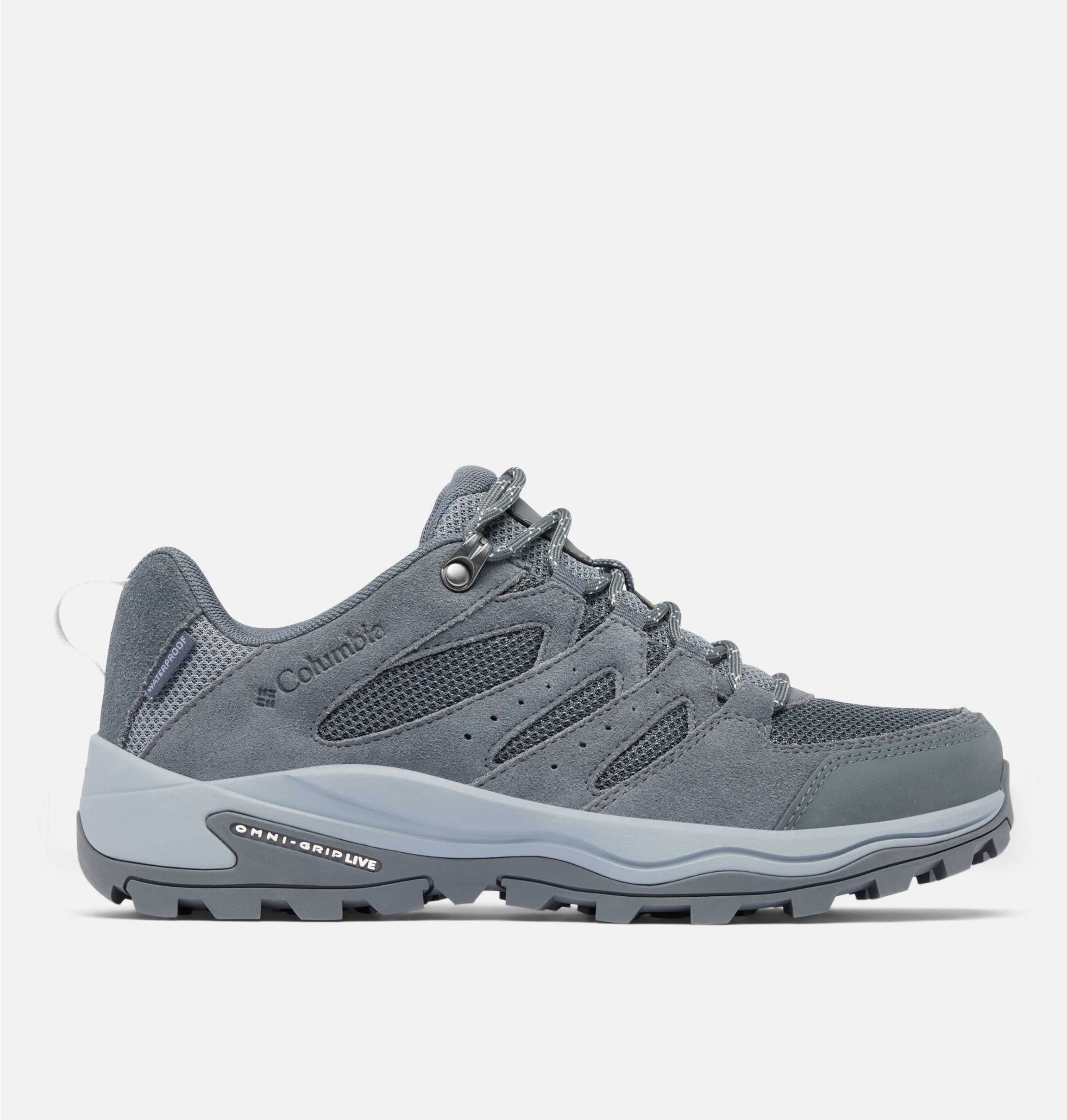 Wanderschuh COLUMBIA "REDMOND™ IV LOW WATERPROOF", Damen, Gr. 37,5, grau (graphite, tea light), Mesh, Synthetik, Schuhe Wanderschuh, wasserdicht