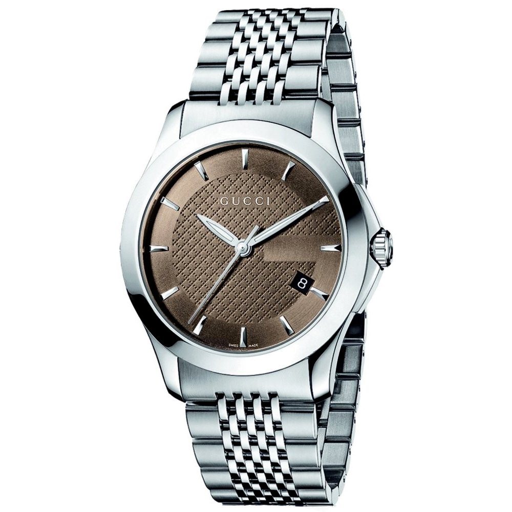 Gucci G-timeless Mens Watch YA126406 With Brown Dial and Silver Bracelet Stainless Steel - One Size | Gucci Sale | Discount Designer Brands