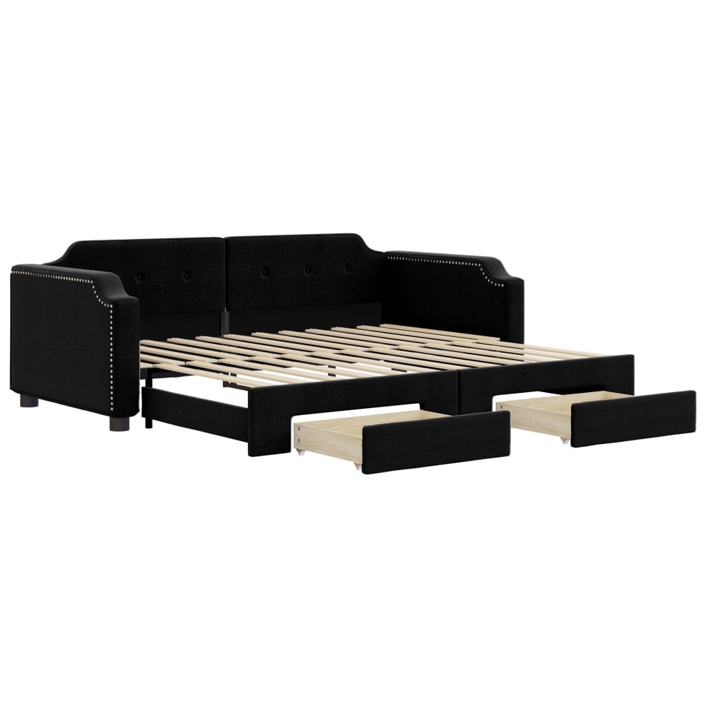 vidaXL Tagesbett Ausziehbar mit Schubladen Schwarz 90 x 190 cm Stoff Image