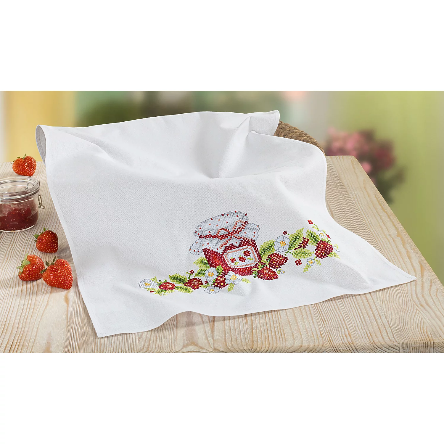 Torchon à broder "fraises