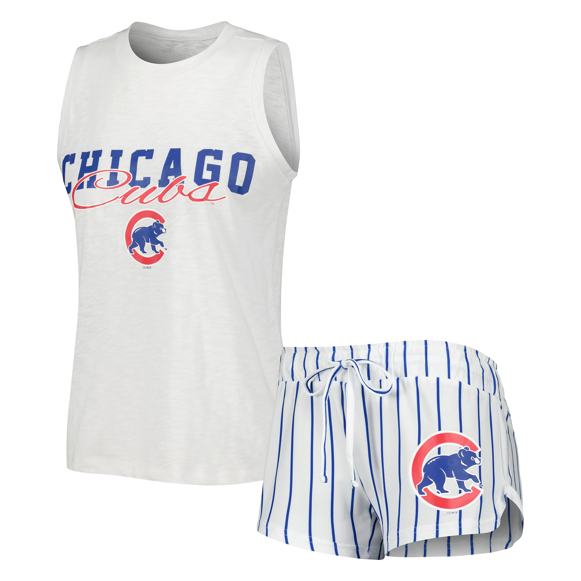 Damen-Schlafanzug-Set von Concepts Sport: Weißes Chicago Cubs Reel Nadelstreifen-Tanktop und Shorts Image