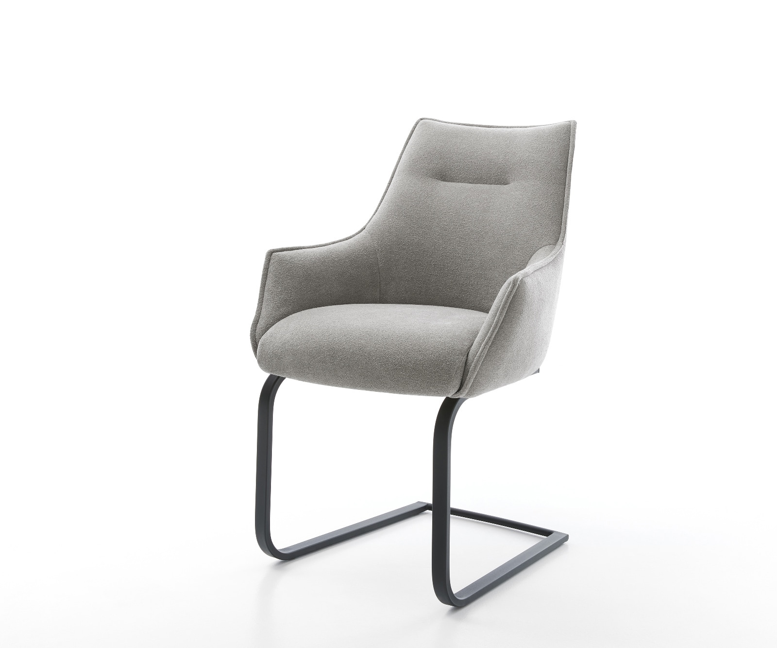 DELIFE Freischwinger Alja-Flex mit Armlehnen Strukturstoff Soft Grau Freischwinger flach Schwarz Taschenfederkern, Esszimmerstühle Image
