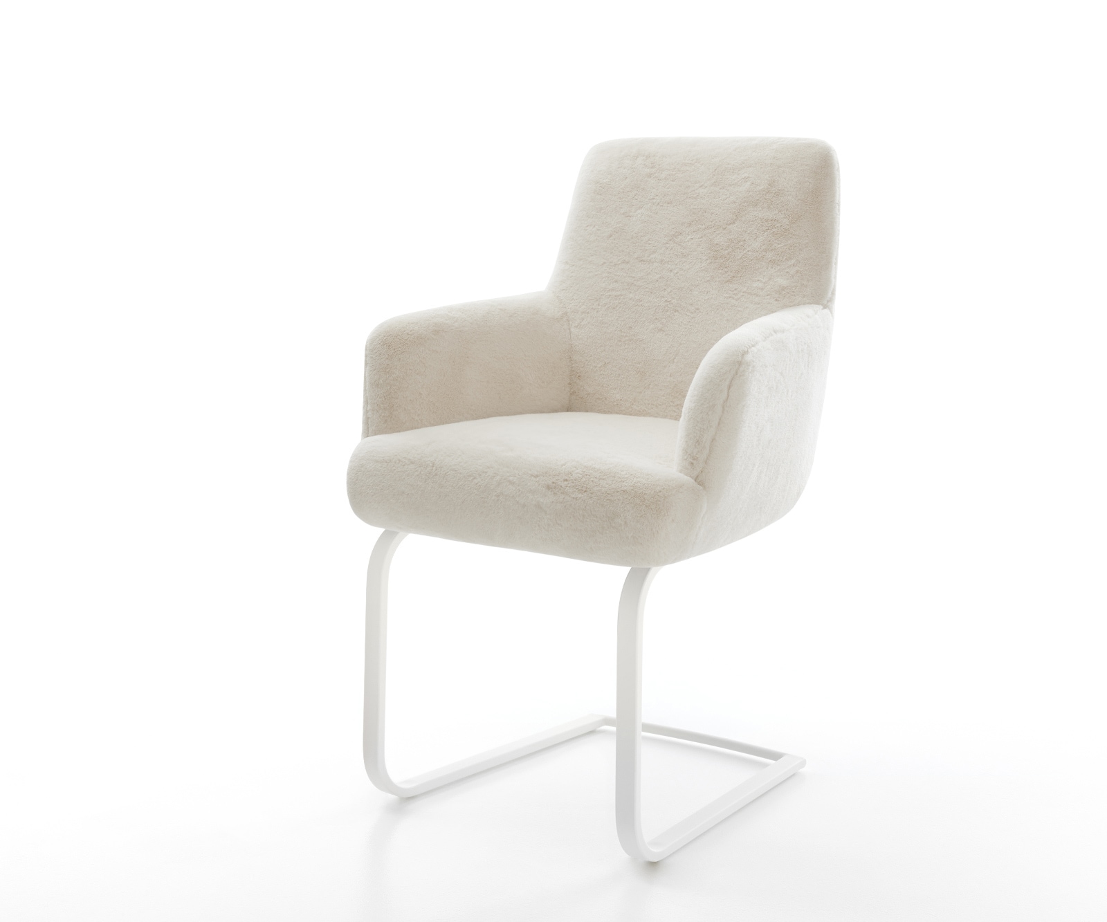 DELIFE Freischwinger Heira-Flex mit Armlehnen Plüsch Creme-Weiß Freischwinger flach Weiß Taschenfederkern, Esszimmerstühle Image