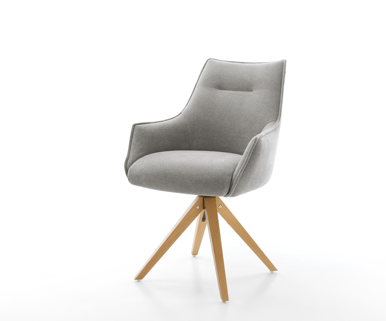 DELIFE Drehstuhl Alja-Flex mit Armlehnen Strukturstoff Soft Grau Holzgestell kantig Natur 180° drehbar Taschenfederkern, Esszimmerstühle Image