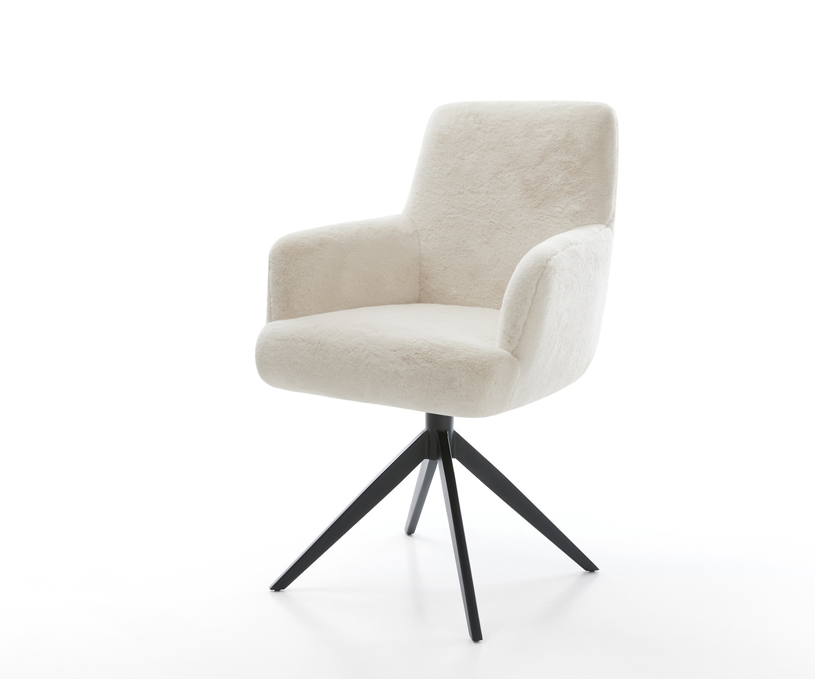 DELIFE Drehstuhl Heira-Flex mit Armlehnen Plüsch Creme-Weiß Kreuzgestell breit Schwarz 360° drehbar Wippfunktion Taschenfederkern, Esszimmerstühle Image