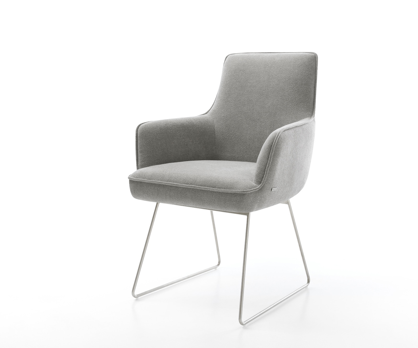 DELIFE Esszimmerstuhl Heira-Flex mit Armlehnen Strukturstoff Soft Grau Kufengestell Edelstahl Taschenfederkern, Esszimmerstühle Image