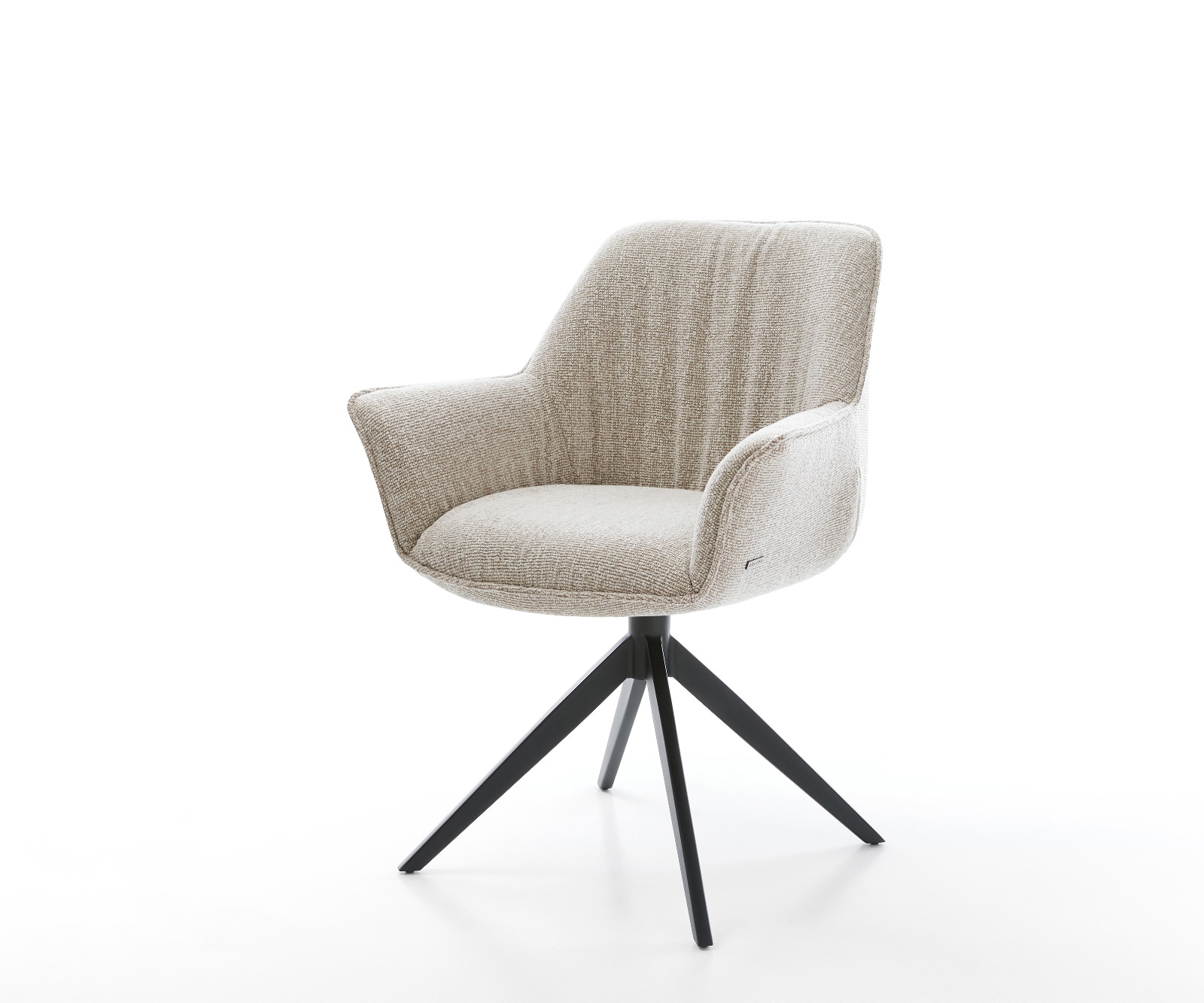 DELIFE Drehstuhl Keila-Flex mit Armlehnen Webstoff Soft Beige Kreuzgestell breit Schwarz 360° drehbar Wippfunktion, Esszimmerstühle Image