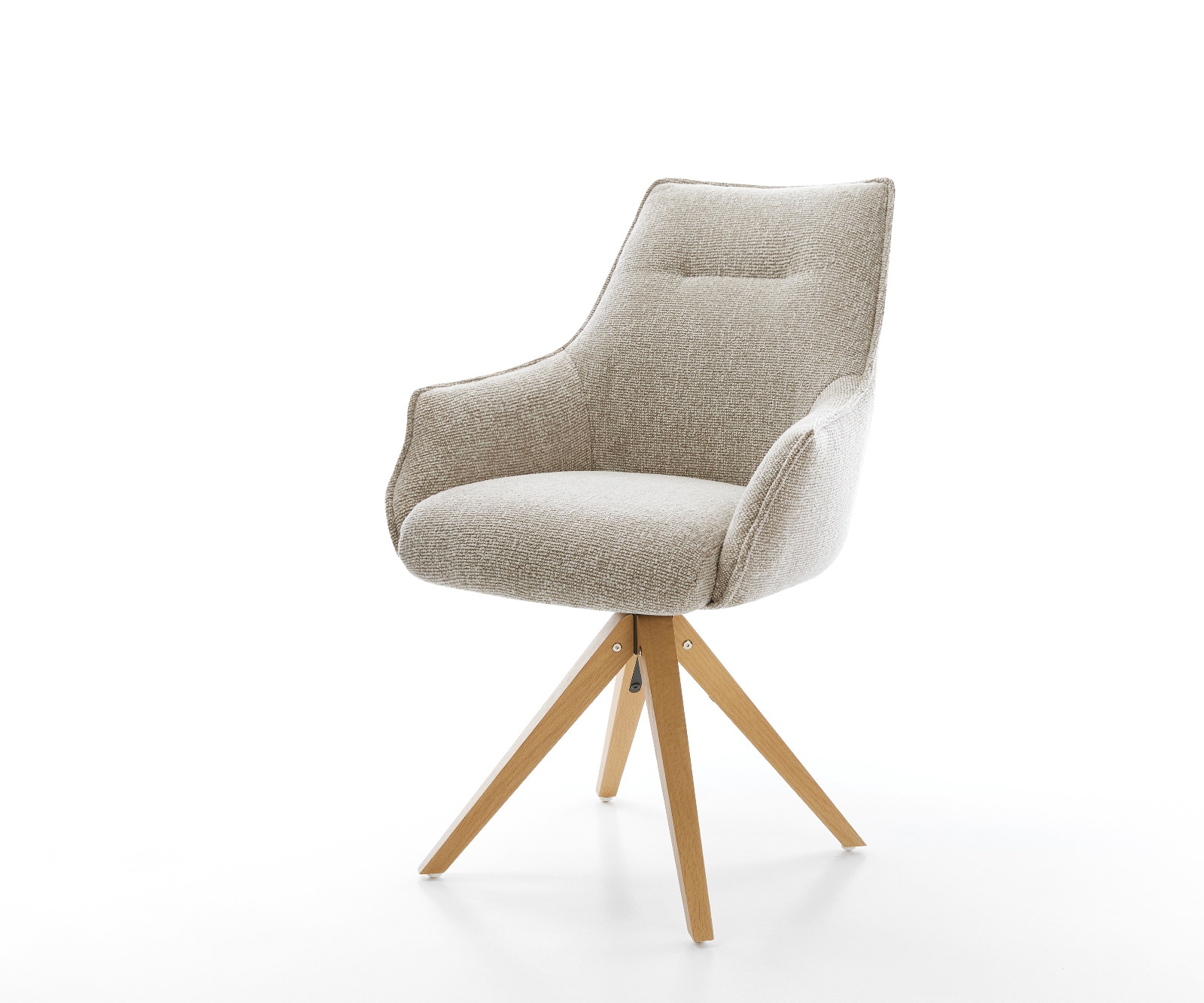 DELIFE Drehstuhl Alja-Flex mit Armlehnen Webstoff Soft Beige Holzgestell kantig Natur 180° drehbar Taschenfederkern, Esszimmerstühle Image