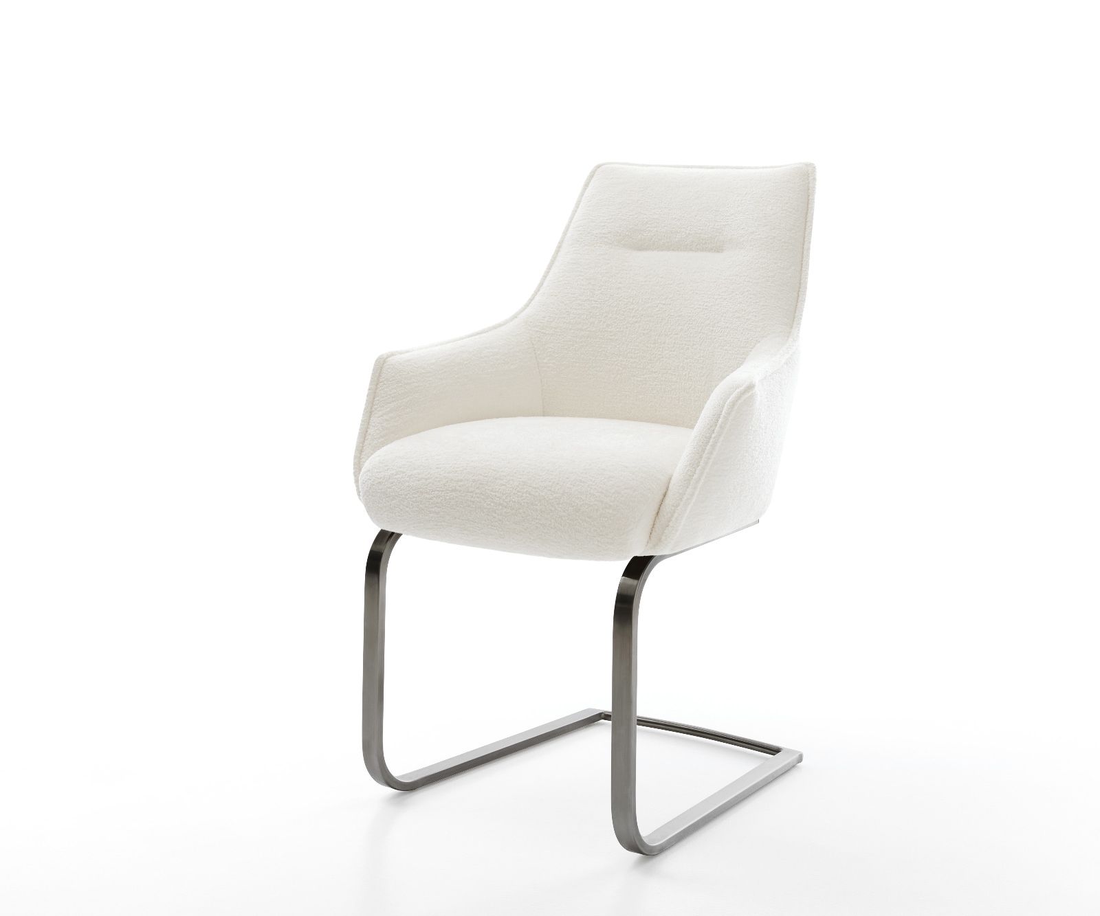 DELIFE Freischwinger Alja-Flex mit Armlehnen Bouclé Soft Beige Freischwinger flach Graphit Taschenfederkern, Esszimmerstühle Image