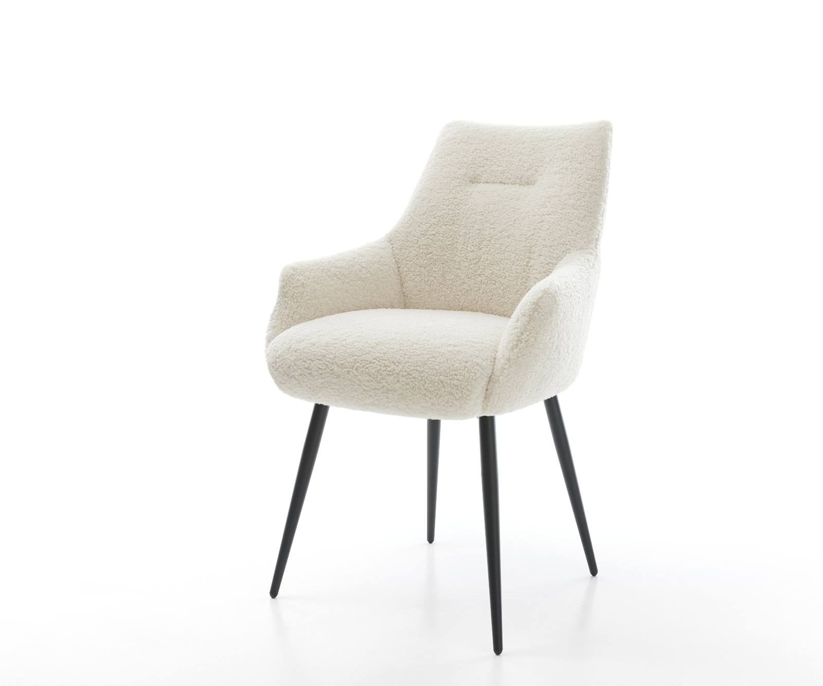 DELIFE Esszimmerstuhl Alja-Flex mit Armlehnen Teddystoff Beige 4-Fuß konisch Schwarz Taschenfederkern, Esszimmerstühle Image