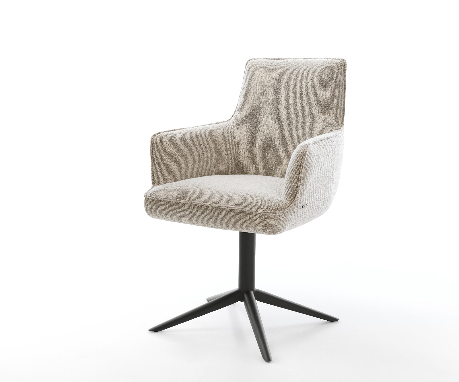 DELIFE Drehstuhl Heira-Flex mit Armlehnen Webstoff Soft Beige Fußkreuz Schwarz 360° drehbar Wippfunktion Taschenfederkern, Esszimmerstühle Image