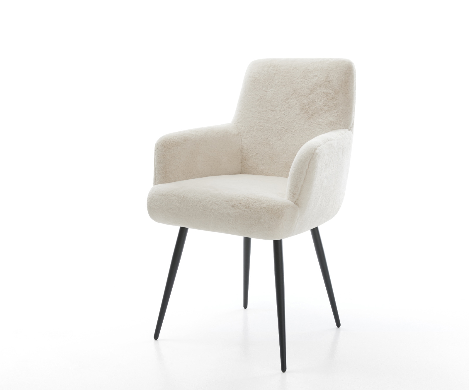 DELIFE Esszimmerstuhl Heira-Flex mit Armlehnen Plüsch Creme-Weiß 4-Fuß konisch Schwarz Taschenfederkern, Esszimmerstühle Image