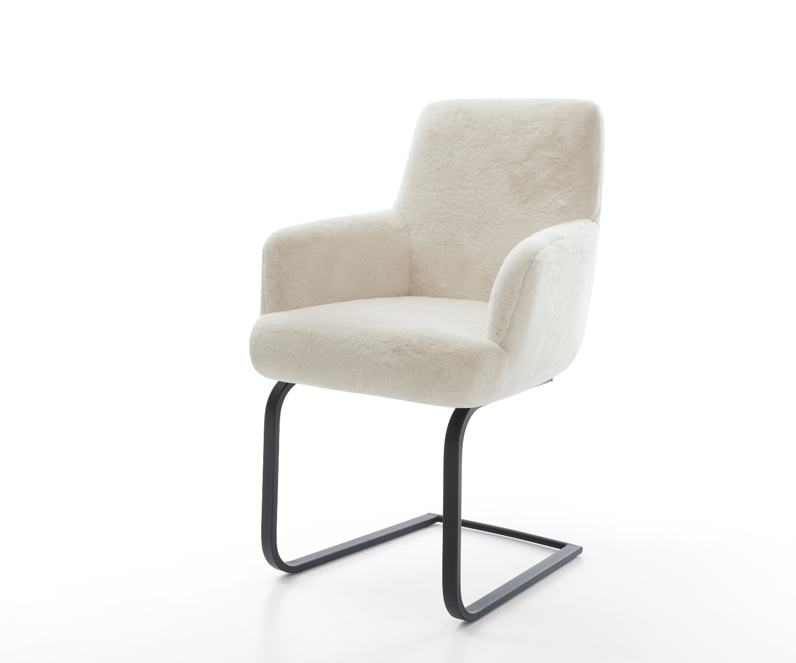 DELIFE Freischwinger Heira-Flex mit Armlehnen Plüsch Creme-Weiß Freischwinger flach Schwarz Taschenfederkern, Esszimmerstühle Image