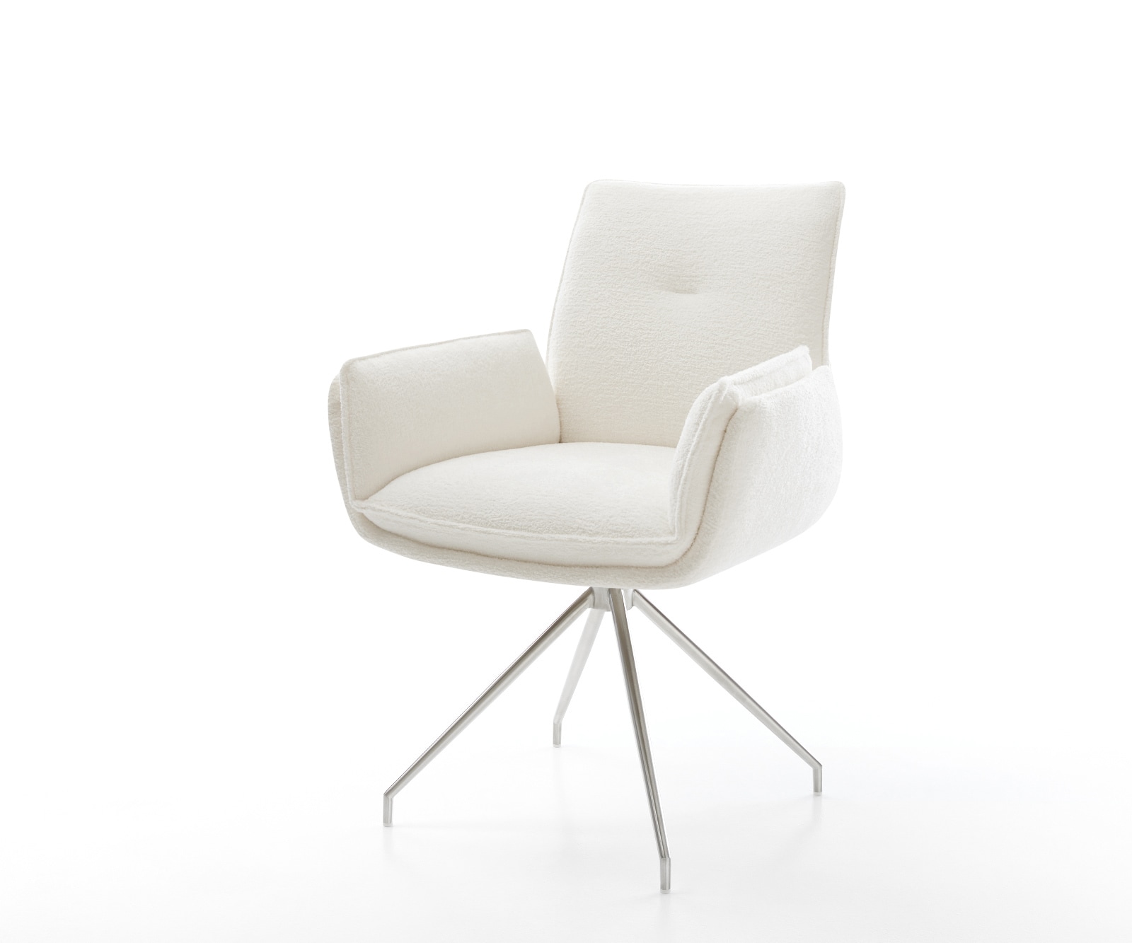 DELIFE Esszimmerstuhl Nela-Flex Bouclé Soft Beige Kreuzgestell konisch Edelstahl, Esszimmerstühle Image