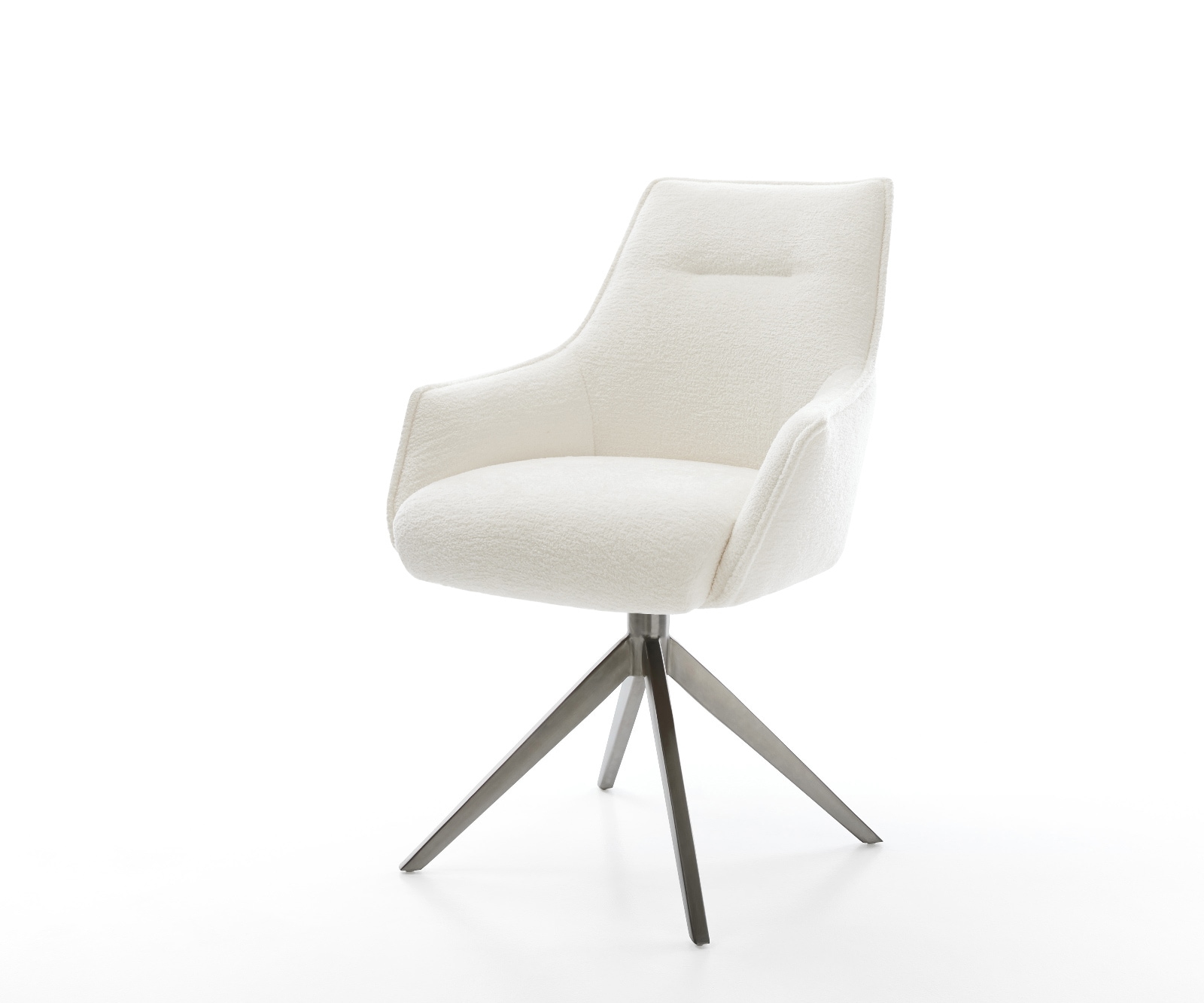 DELIFE Drehstuhl Alja-Flex mit Armlehnen Bouclé Soft Beige Kreuzgestell breit Graphit 360° drehbar Wippfunktion Taschenfederkern, Esszimmerstühle Image