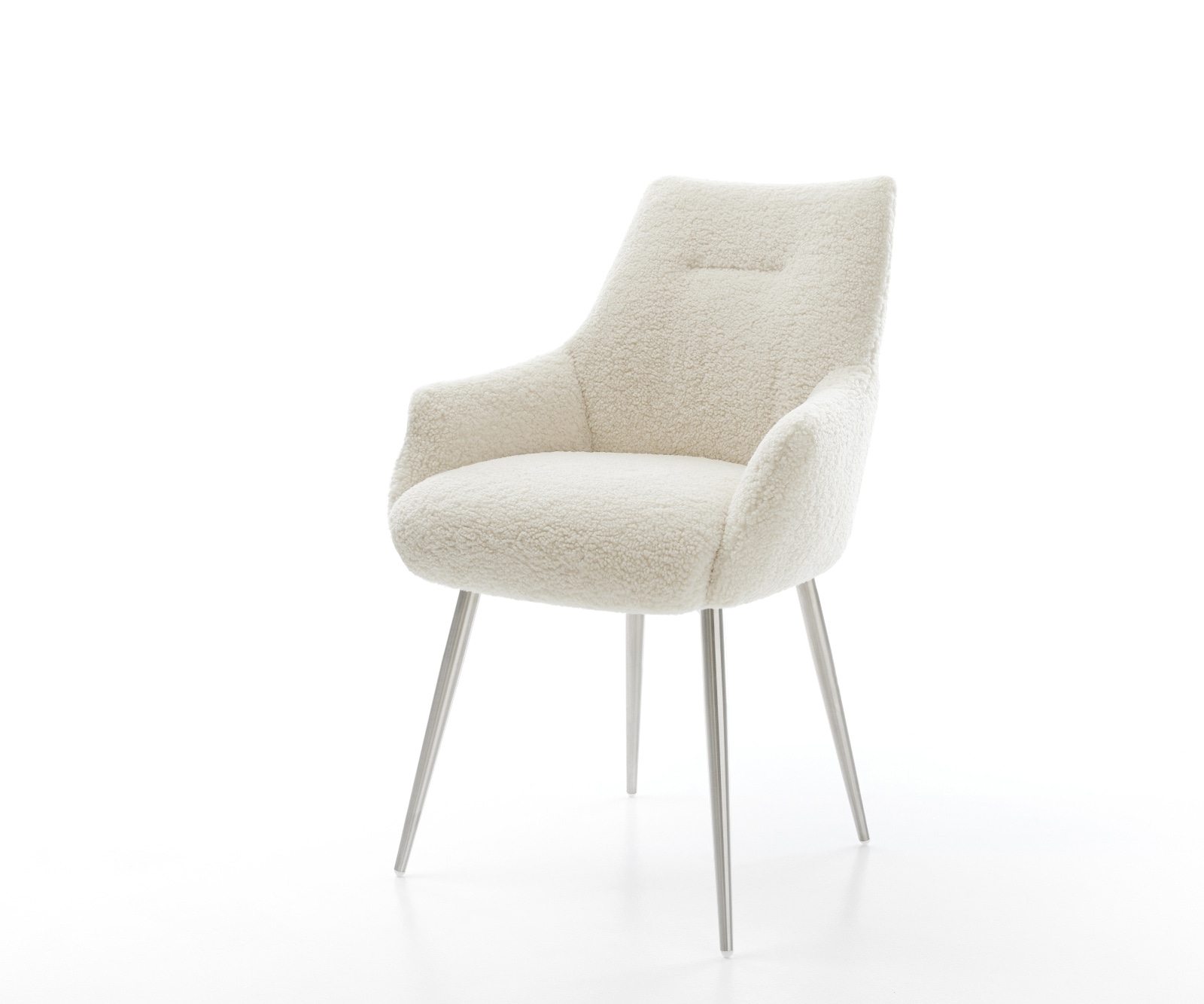 DELIFE Esszimmerstuhl Alja-Flex mit Armlehnen Teddystoff Beige 4-Fuß konisch Edelstahl Taschenfederkern, Esszimmerstühle Image