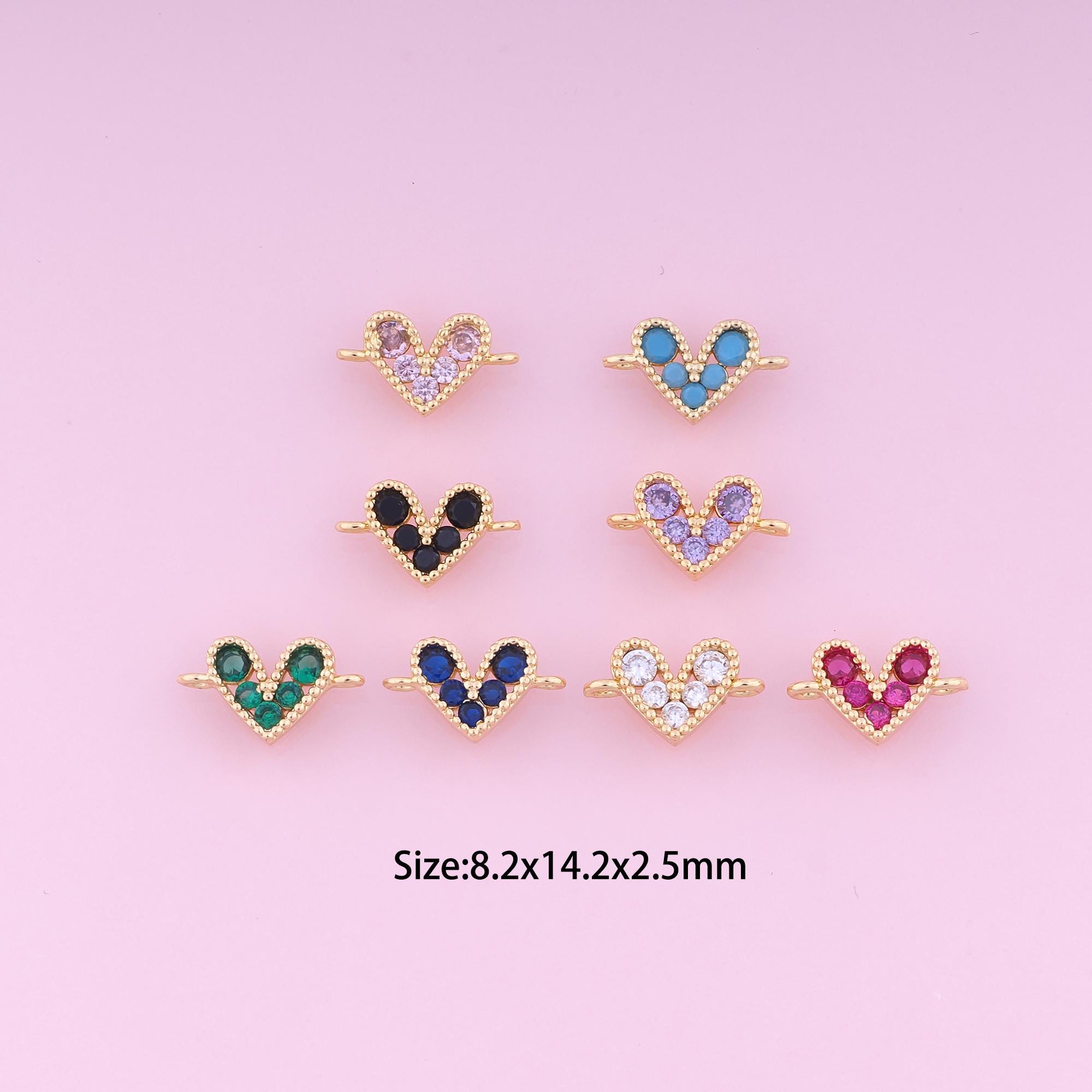 Connettore a forma di cuore, connettore a forma di cuore riempito in oro 18 carati, cuore in zirconia cubica, connettore a forma di cuore, connettore