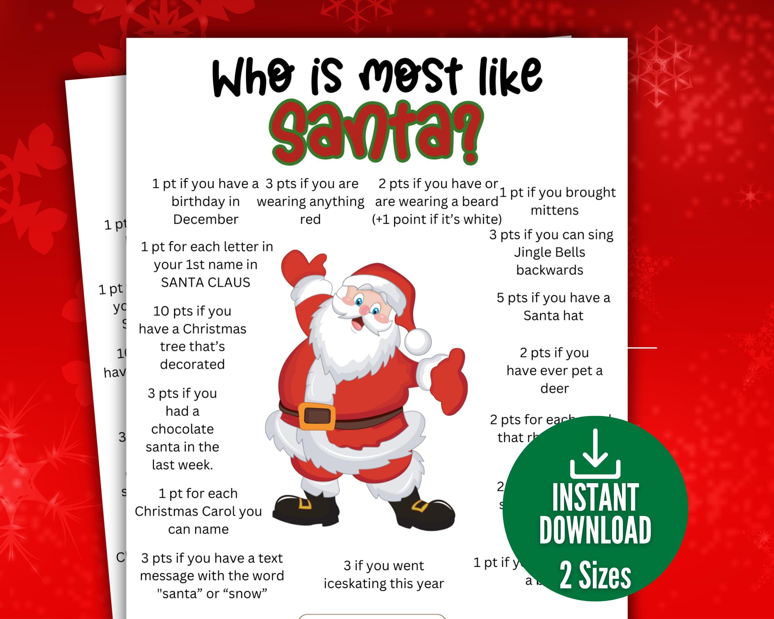 Chi assomiglia di più a Babbo Natale?, Gioco a quiz su Babbo Natale, Gioco per feste di Natale, Gioco a quiz invernale, Gioco per lo scambio di regali