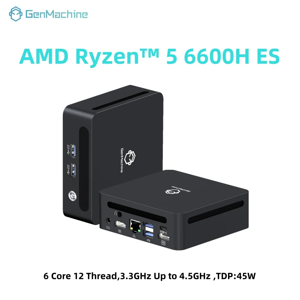 GenMachine AMD Ryzen 5 6600H ES Mini PC 4.5GHz TDP 45W Windows 11 DDR5 6400Mhz RAM 2.5G LAN USB4 WIFI6 Mini Pc Gaming Computer