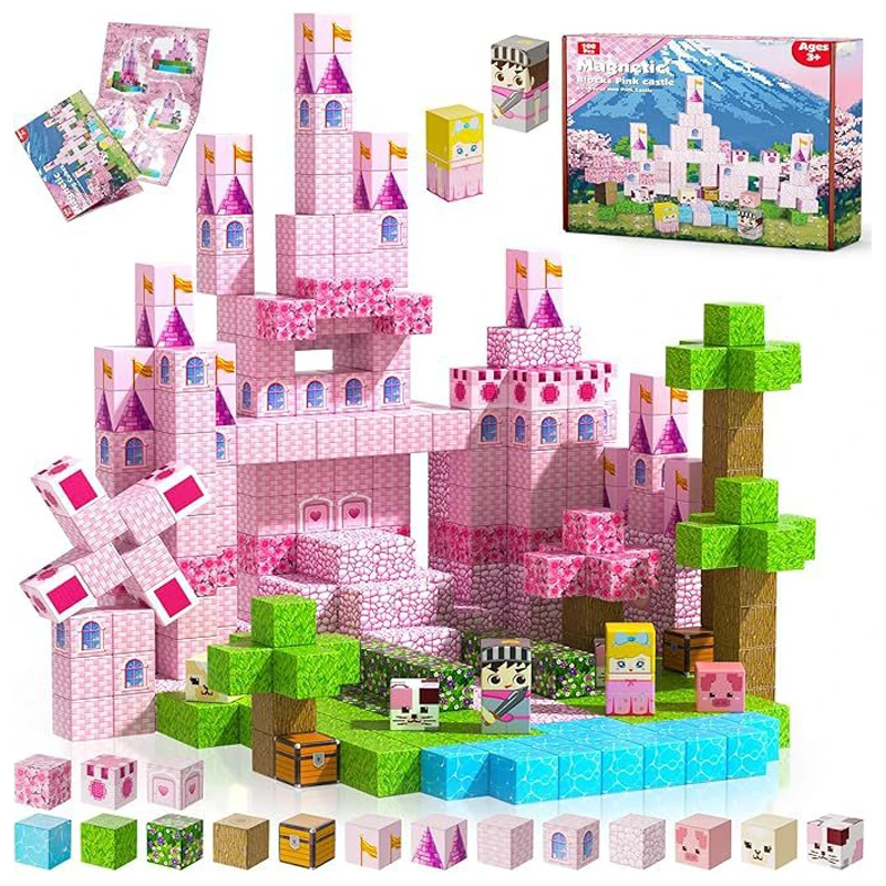 Blocchi magnetici Mine World Set di cubetti magnetici STEM Giocattolo sensoriale Montessori per bambini Ragazzi Ragazze dai 3 anni in su Modello fai da te per bambini