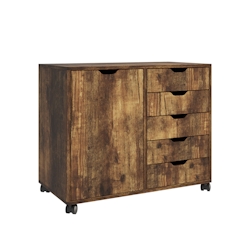 Relaxdays Rollcontainer, 5 Schubladen & 2 Fächer, HBT: 65x78x40 cm, Büroschrank, Aktenschrank mit Rollen, Büro, braun Image