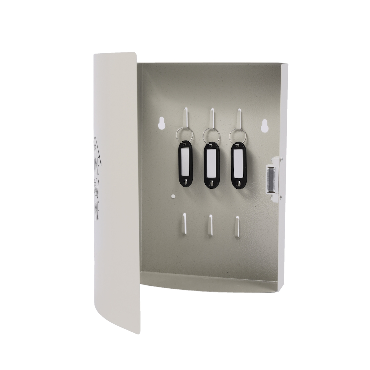 Relaxdays Schlüsselkasten, mit Tür, 9 Haken, Home Sweet Home, HBT: 24 x 21 x 6,5 cm, Schlüsselbox Magnetverschluss, weiß Image