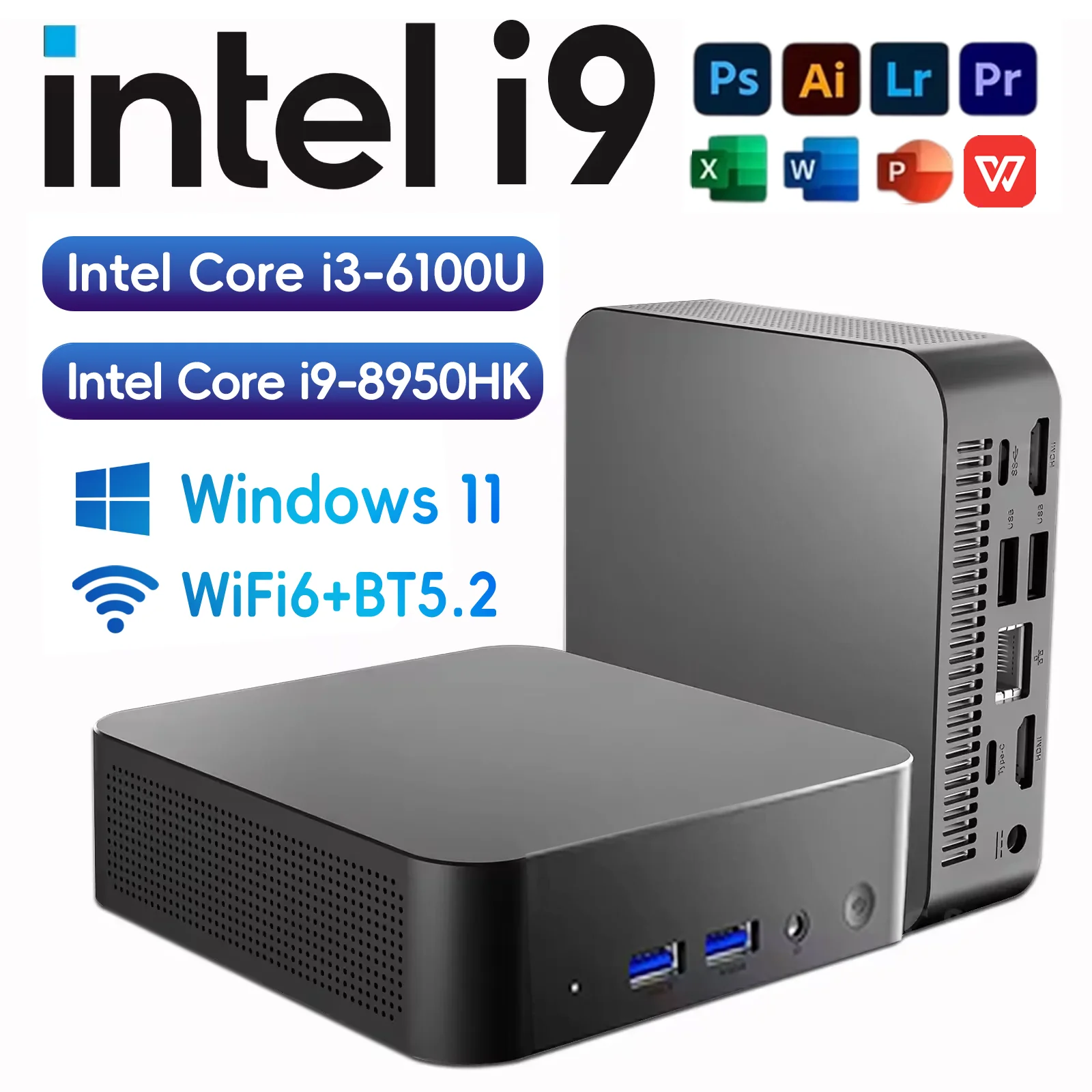MINI PC Windows 11 Intel Core i9 8950HK/Core i3-6100U 16GB RAM 1TB SSD WIFI 6 BT5.2 4K HD Mini Gaming office study Pc