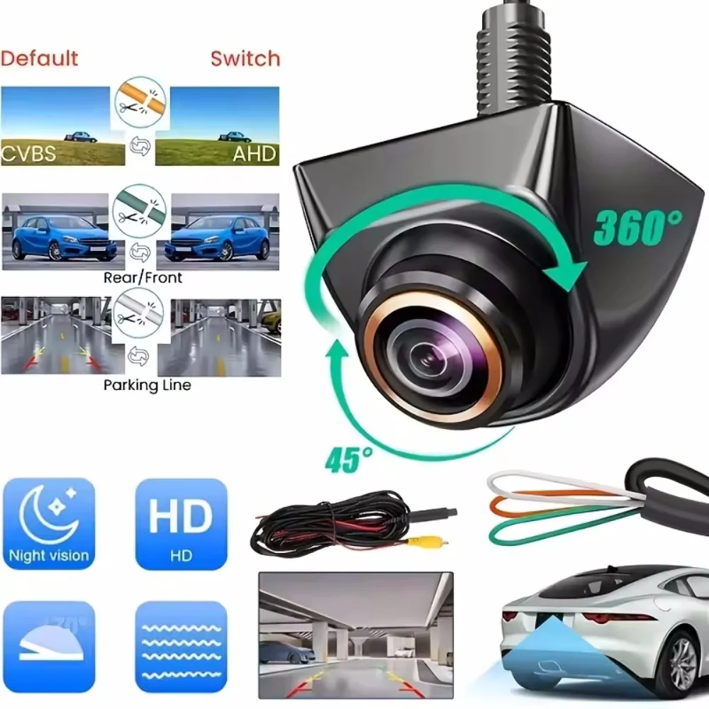 Telecamera per retromarcia per auto CVBS AHD 720P 1080P HD Telecamera per retromarcia 170 ° Telecamera per retromarcia per auto con visione notturna grandangolare Fisheye Len
