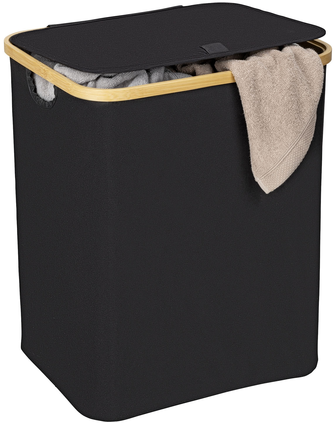 Wäschetruhe WENKO "Ecori", schwarz, B:41cm H:50cm T:33cm, Bambus, Polyester, Wäschesammler