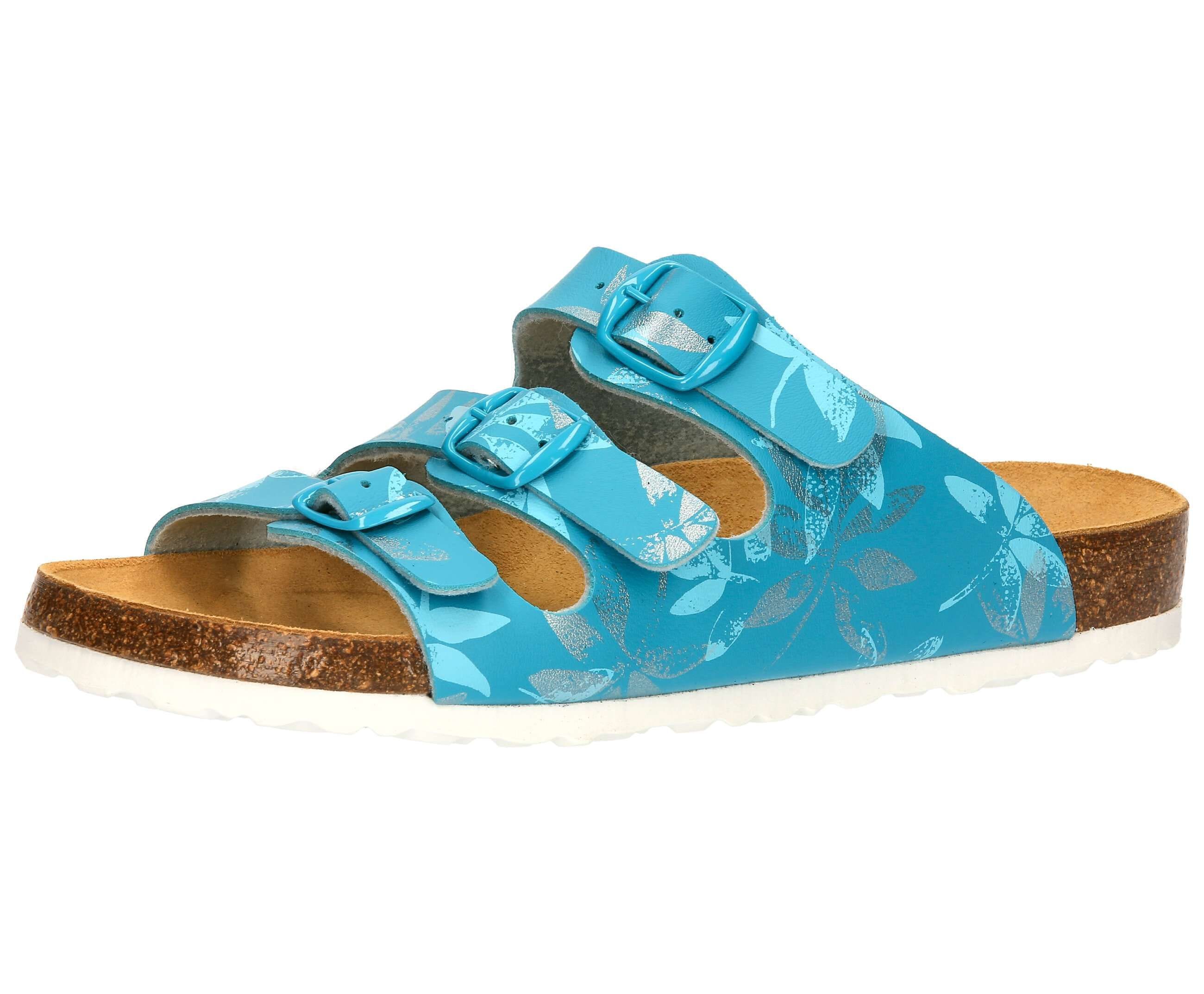 Pantolette LICO "Pantolette Bioline Leave", Damen, Gr. 39, blau, Synthetik, Schuhe Pantolette