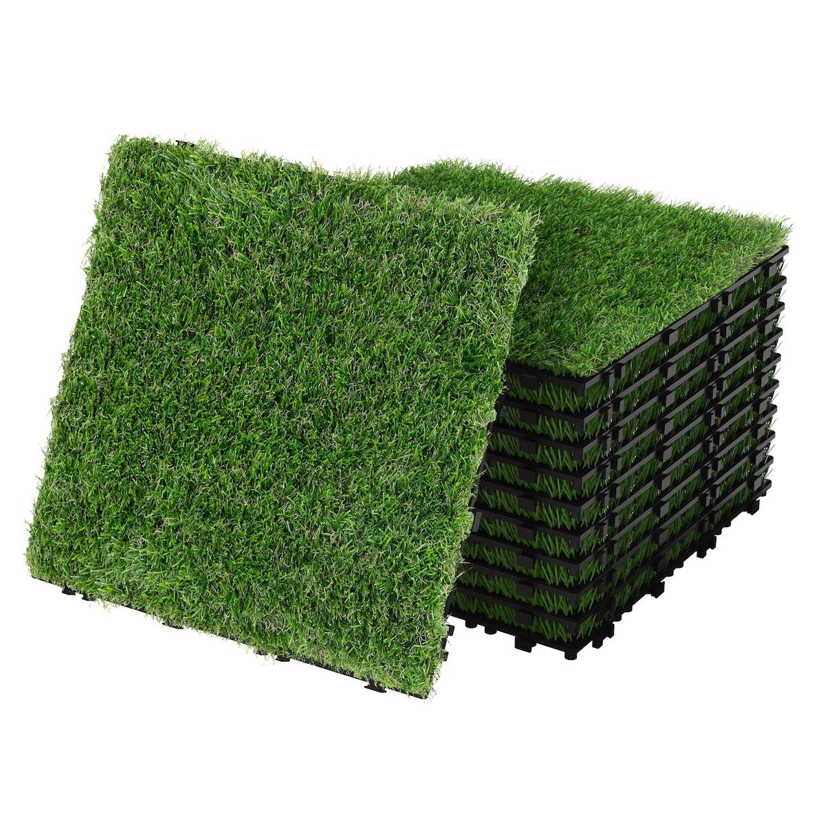 ML-Design Kunstrasen Fliesen 30x30 cm/11 Stücke=1m², Bodenbelag mit Klicksystem und Drainage, UV-Beständig, Kunststoffrasen Künstlicher Rasen Image