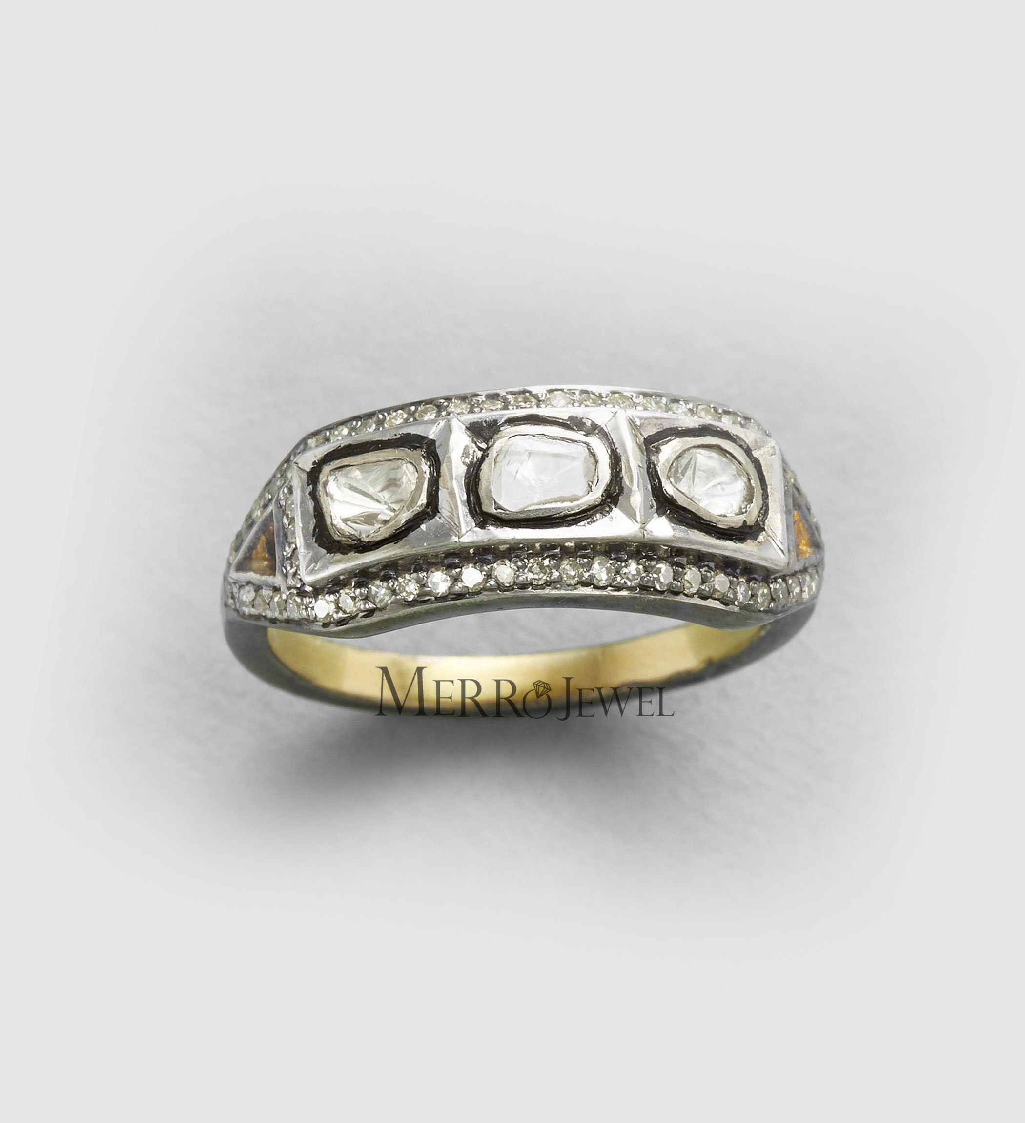 Viktorianischen Rose Cut Diamant Bandring 925 Sterlingsilber Handgemachter Diamant Hochzeit Bandring Polki Diamantring Jubiläumsgeschenk für Sie