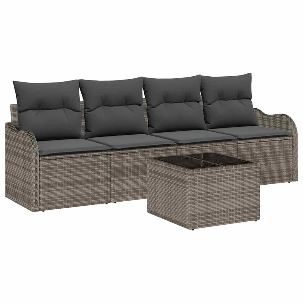 vidaXL Garten-Sofa-Set 5 pcs Grau Poly-Rattan und Stahl und Glas Image