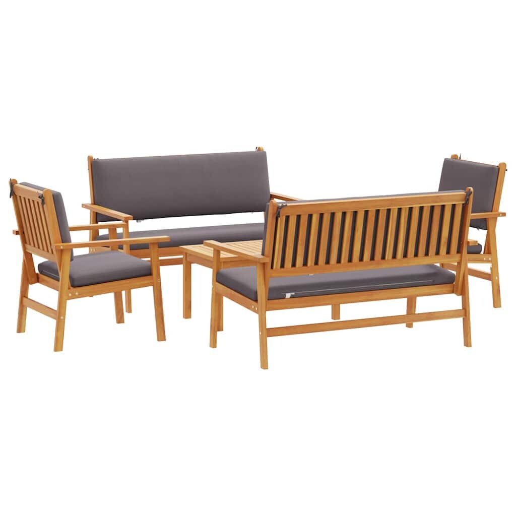 vidaXL Garten-Sofa-Set mit Kissen 5 pcs Braun Massivholz Akazie Image