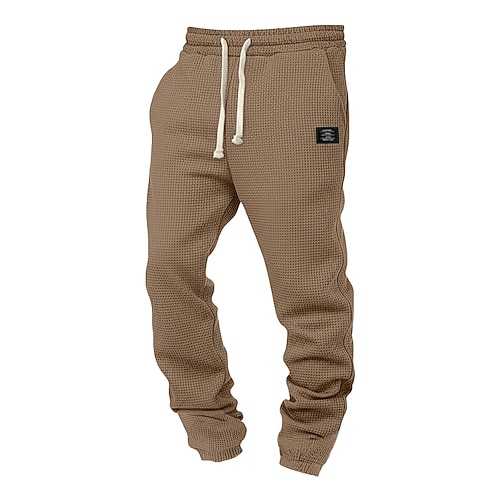 Herren Waffel Jogginghose Jogginghose Jogger Hose Freizeithose Kordelzug Elastischer Bund Einfarbig Komfort Volle Länge Outdoor Täglich Streetwear Urlaub Mode Schwarz Weiß Mikroelastisch Image