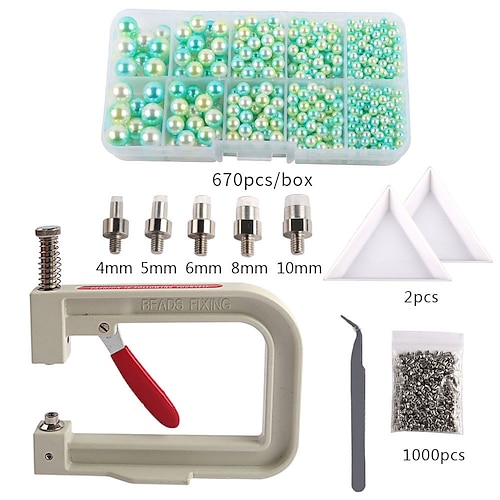 Weihnachtsgeschenk für Mädchen, Mütter und Frauen: Perlennietwerkzeug-Set – manuelles Nietwerkzeug mit 1340 Perlen 1000 Nieten - für DIY-Bastelarbeiten mit Kleidung und Stoffen Image