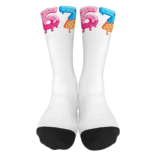 Lustige Socken mit 67er-Meme-Design, kreatives 67er-Muster, lässige Socken aus weichem, bequemem Material – perfekt für jeden Tag, als Geschenk oder modisches Accessoire. Image
