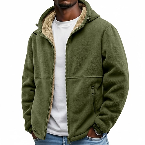 Per uomo Giacca da Esterno Giacca in Pile Giacca con Cappuccio Formale Casa Con cappuccio Pile Autunno Inverno Tinta unica Attivo Quotidiano Con Cappuccio Regolare Nero Blu marino Marrone Verde Giacca