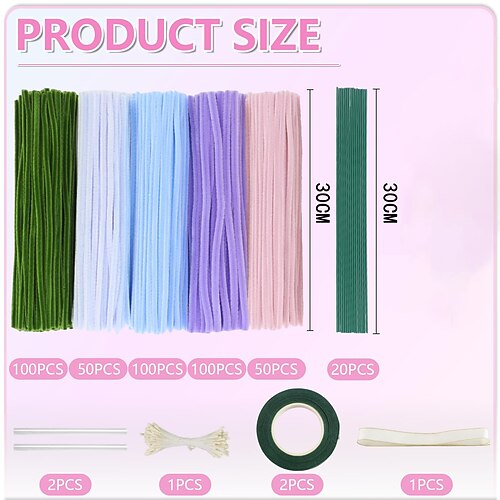 Weihnachtsgeschenk für Mütter und Frauen: 400 Stück Pfeifenreiniger in 4 Farben, Bastelbedarf, dicke Chenilledrähte, bunte, flauschige Drahtstäbchen, DIY-Kunstbedarf für Erwachsene, Image