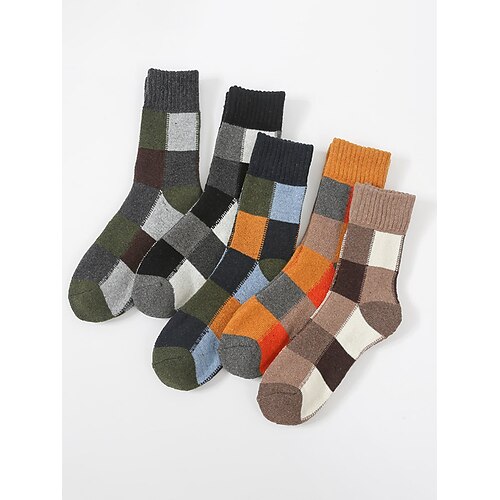 Herrensocken aus Baumwollmischgewebe, 5er-Set, verschiedene Farben und Muster, bequem und modisch für Alltag und Winter Image