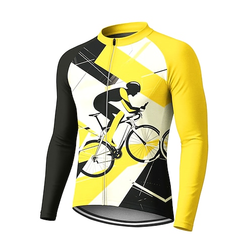 Herren Radtrikot Downhill-Trikot Geometrisch Zeichentrickfigur Kontrastfarbe Langarm Fahhrad T-Shirt Trikot Kompressionskleidung mit 3 Gesäßtaschen Mountainbike MTB Straßenradsport UV-Sonnenschutz Image