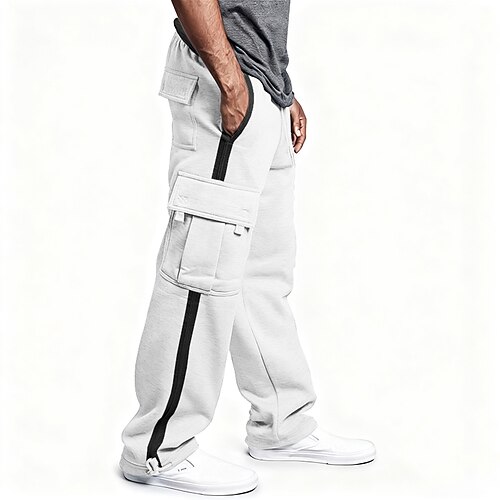 Herren Cargo-Hosen Hose Kordelzug Elastischer Bund Mehrere Taschen Farbblock tragbar Outdoor Täglich Campen und Wandern Mode Klassisch Schwarz Weiß Image