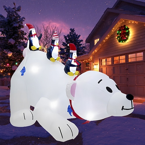 Aufblasbare Weihnachtsdekoration 2,4 m / 8 Fuß, LED-beleuchteter Eisbär und Pinguin für drinnen und draußen, Hof, Rasen, Garten, Party, festliche Atmosphäre, Lichter, Requisiten Image