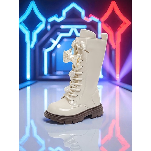 Kinderschuhe im Stil koreanischer Popstars – Lackstiefel mit Perlen und Schleifen, perfekt für besondere Anlässe, Bühnenauftritte und modische Outfits Image