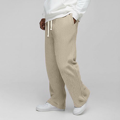 Herren Waffel Jogginghose Hose Baggy-Hosen Freizeithose Kordelzug Gerader Schnitt Einfarbig Komfort Volle Länge Outdoor Lässig Täglich Urlaub Mode Lässiger Schnitt Blau Schwarz Mikroelastisch Image