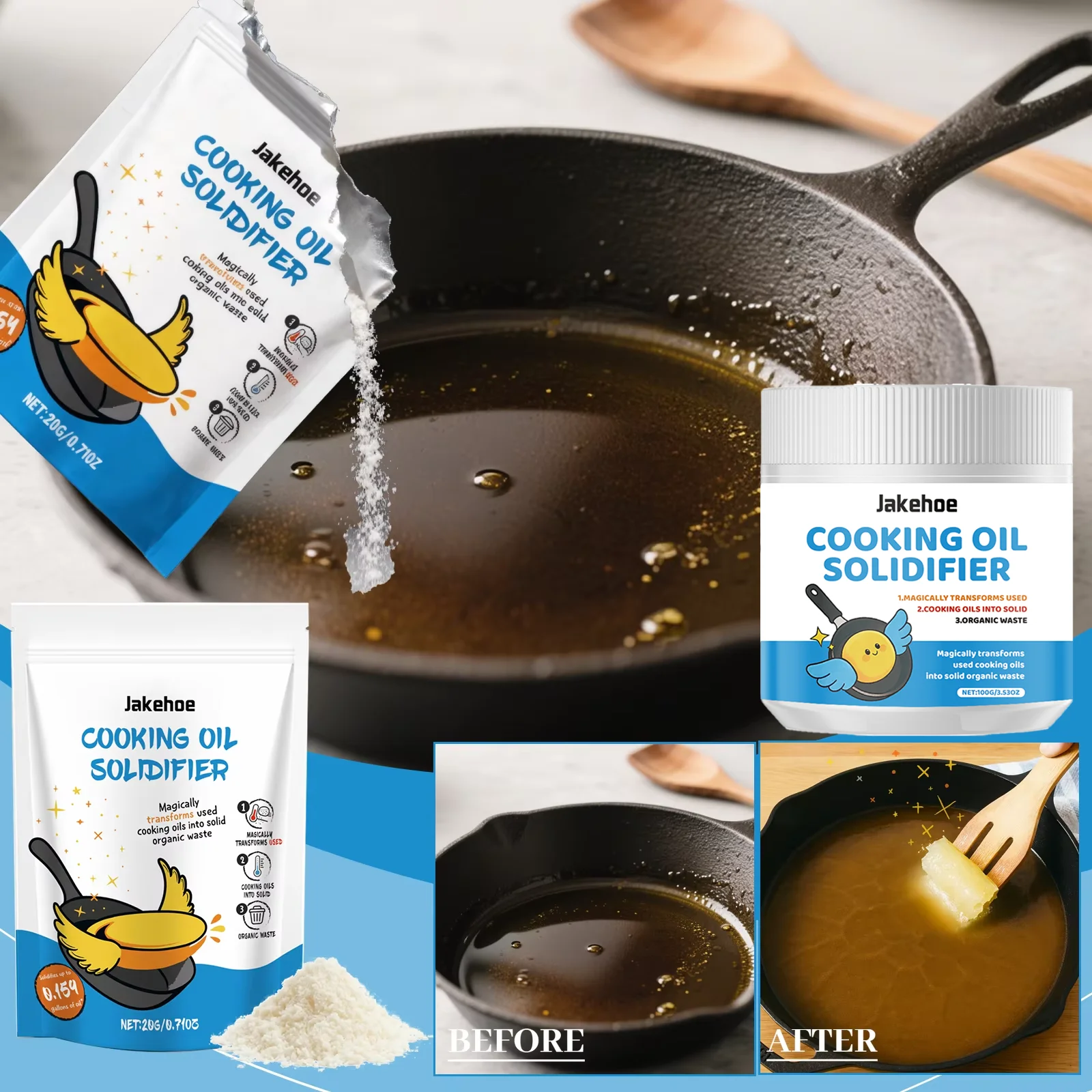 Speiseöl Solidifier Pulver Heißer Fett Härter Für Gebrauchte Friteuse Öl Abfall Gemüse Schmalz Umweltfreundliche Küche Reinigung Werkzeug Image