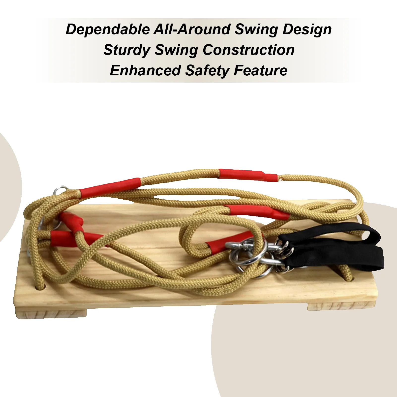Schaukelsitz aus Holz, Schaukelsitz mit höhenverstellbarem Seil für Erwachsene, bequemes Sportzubehör für Terrasse, Garten, Hof, Deck, Park Image