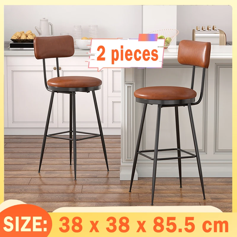 Creahappy Barhocker-Set, 2er-Set, PU-Leder, Rückenlehnenstühle, geeignet für Küche, Wohnzimmer, Esszimmer – Braun