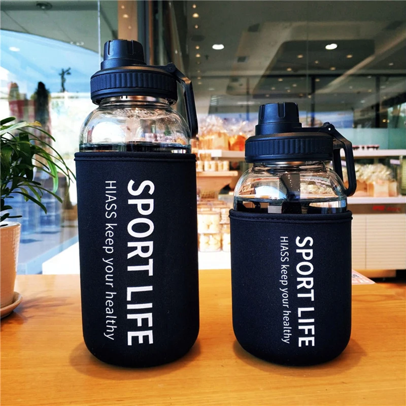 700ml/1000ml Große Kapazität Tragbare Sport Glas Wasser Flasche mit Filter und Tasse Hülse Drink für Workout im freien Image
